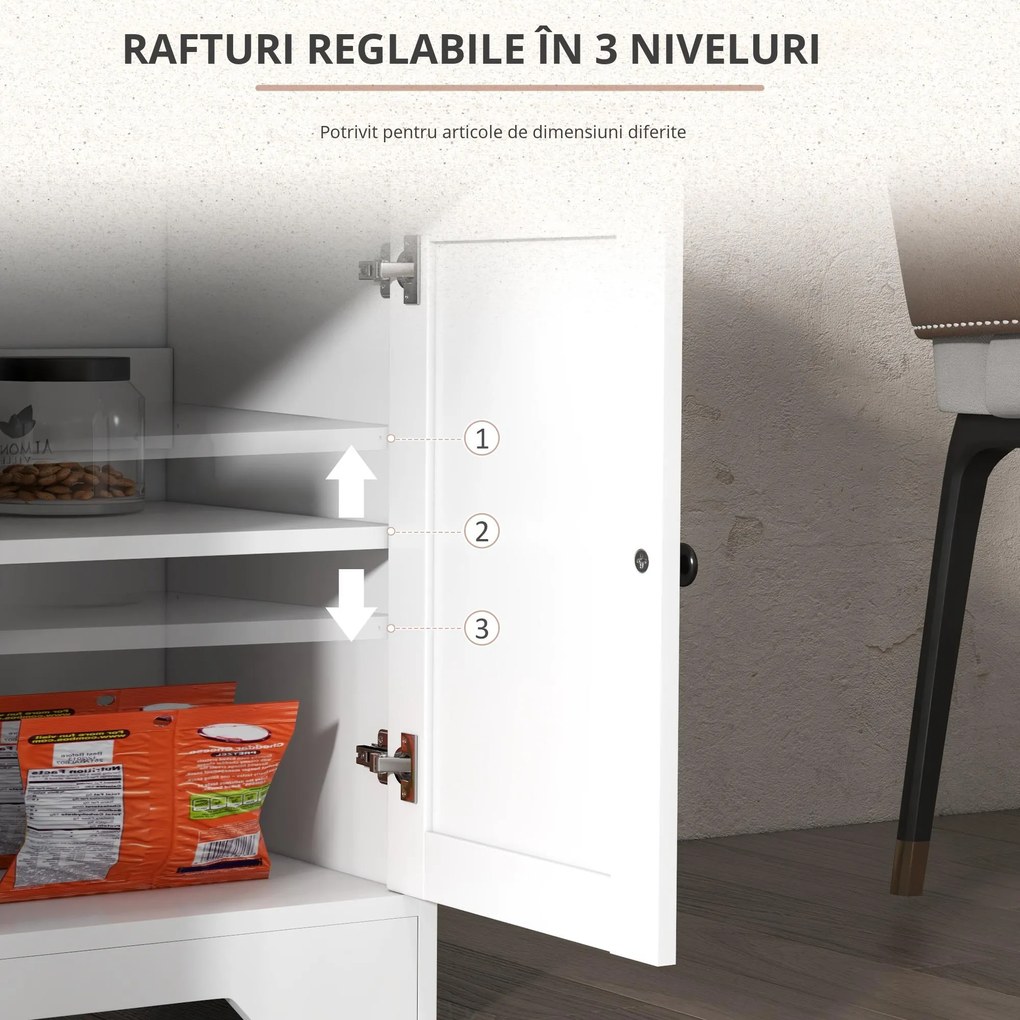 HOMCOM Bufet mobilier de depozitare dulap de bucătărie stil rustic 2 sertare și 2 dulapuri rafturi la înălțimi reglabile alb | Aosom Romania