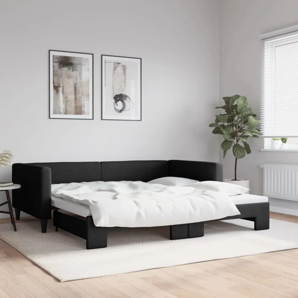 3196585 vidaXL Pat de zi cu extensie, negru, 100x200 cm, textil