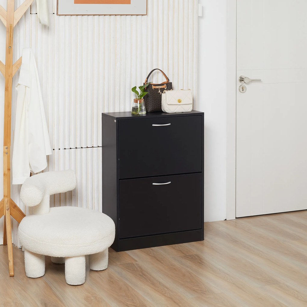 HOMCOM Dulap de Pantofi Mobilier Scară dim. 60L x 24l x 80H cm 2 Uși Batante Negru | Aosom Romania