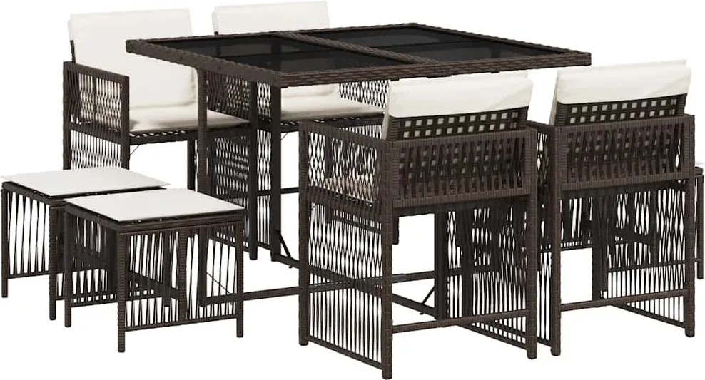 vidaXL Set mobilier de grădină cu perne, 9 piese, maro, poliratan
