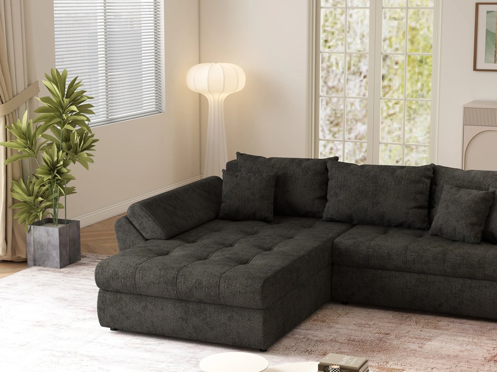 Colțar extensibil dumonde cu ladă de depozitare si sezut confortabil din spuma high-density, Loana Enjoy Black II 270x185 cm