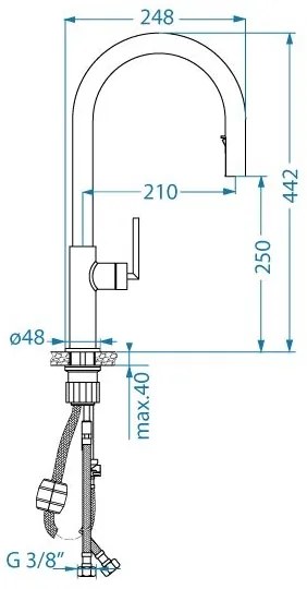 Baterie de chiuvetă cu cap de duș detașabil ALVEUS 1150895 ORION 44,2 cm negru mat