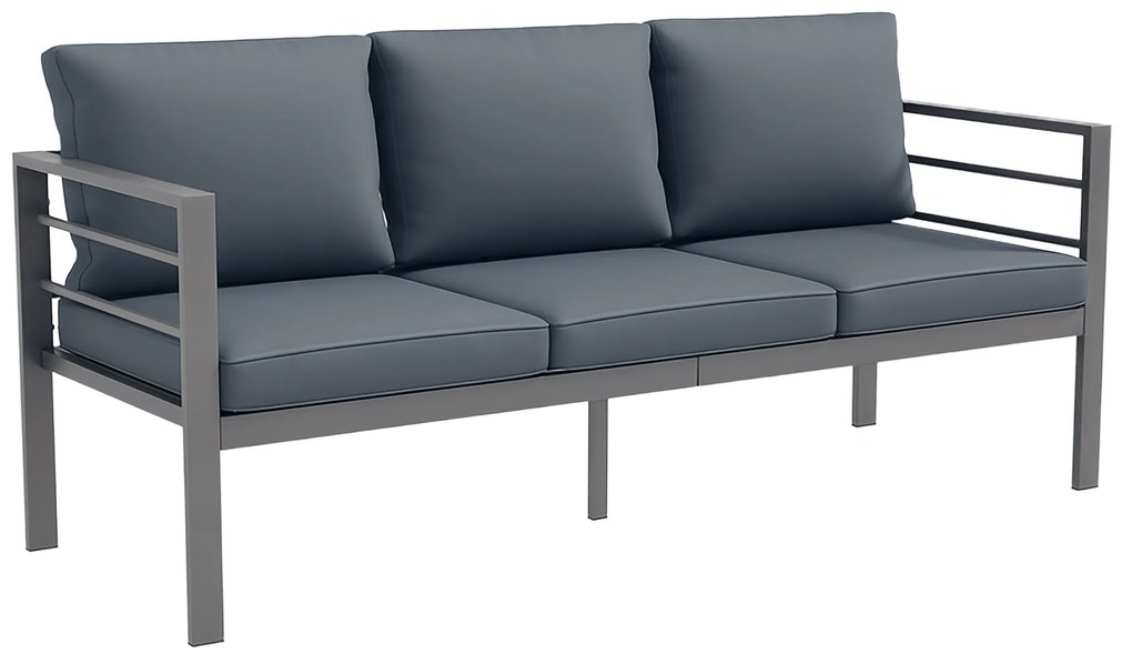 Outsunny Canapea de Grădină cu 3 Locuri cu Perne pentru Scaun și Spate, Canapea Modernă din Aluminiu și Poliester, 185x66x64 cm, Gri | Aosom Romania