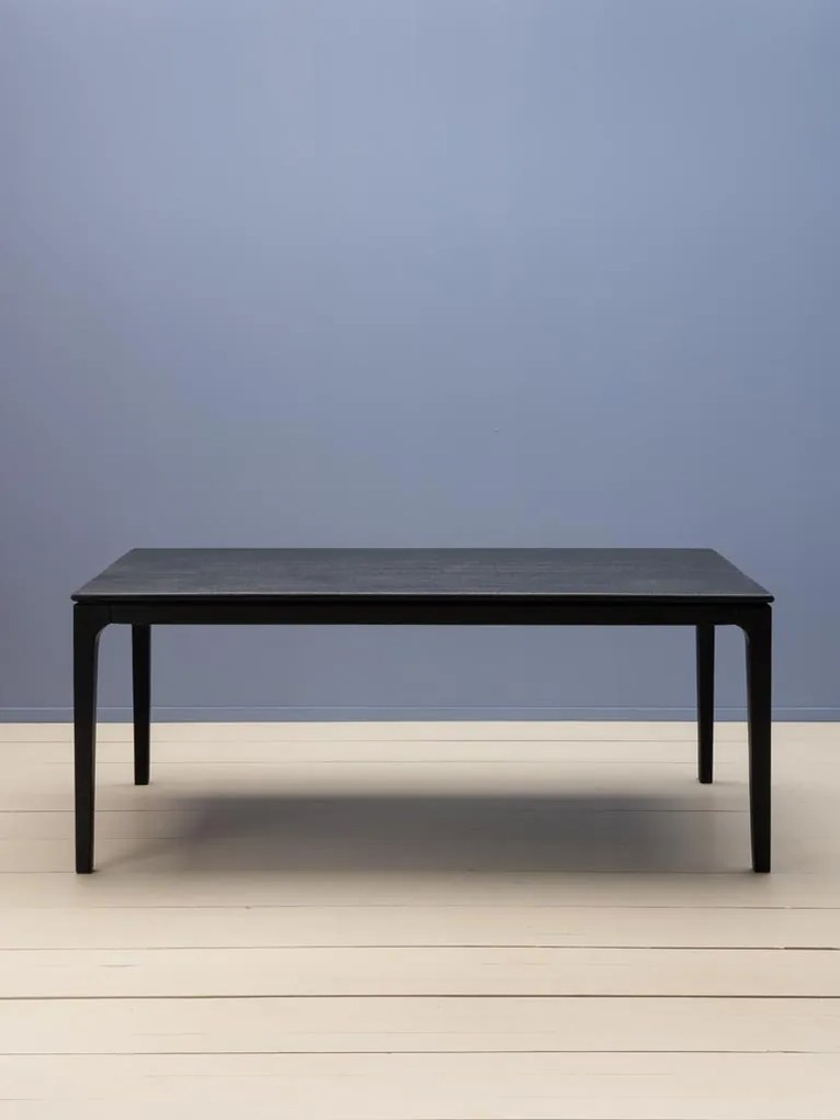 Masă de dining din lemn de mango, negru, finisaj satinat, 190×90×76 cm, „Upsilon"
