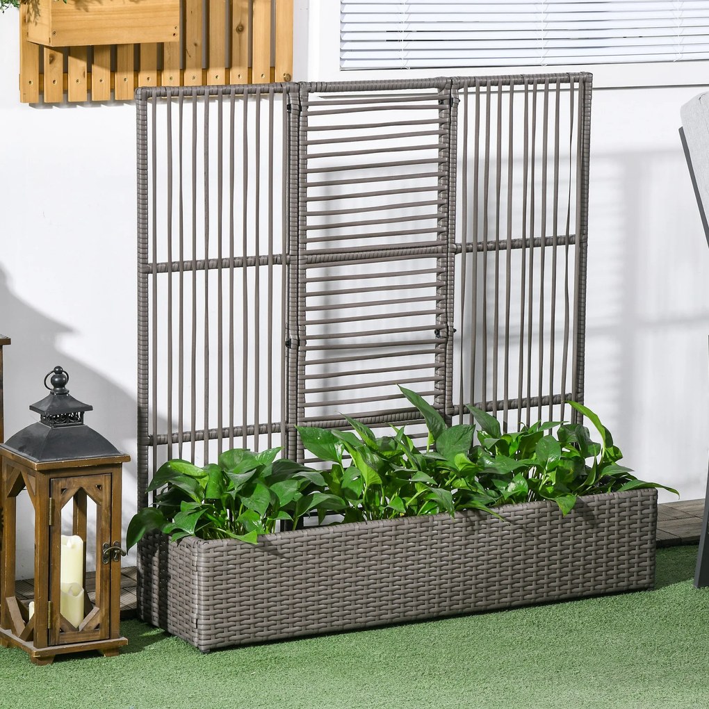 Outsunny Suport pentru plante cu trestie ghiveci rectangular din rășină împletită și oțel dim. 103L x 29l x 103H cm | Aosom Romania