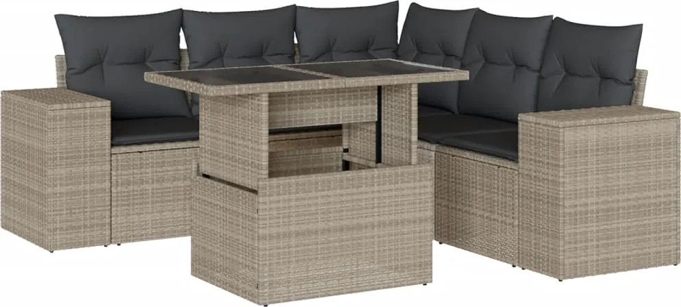 vidaXL Set canapele de grădină cu perne, 6 piese gri deschis poliratan