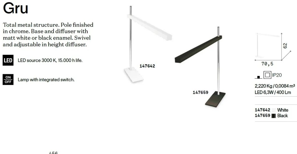 Lampa de birou LED pivotanta GRU TL BIANCO
