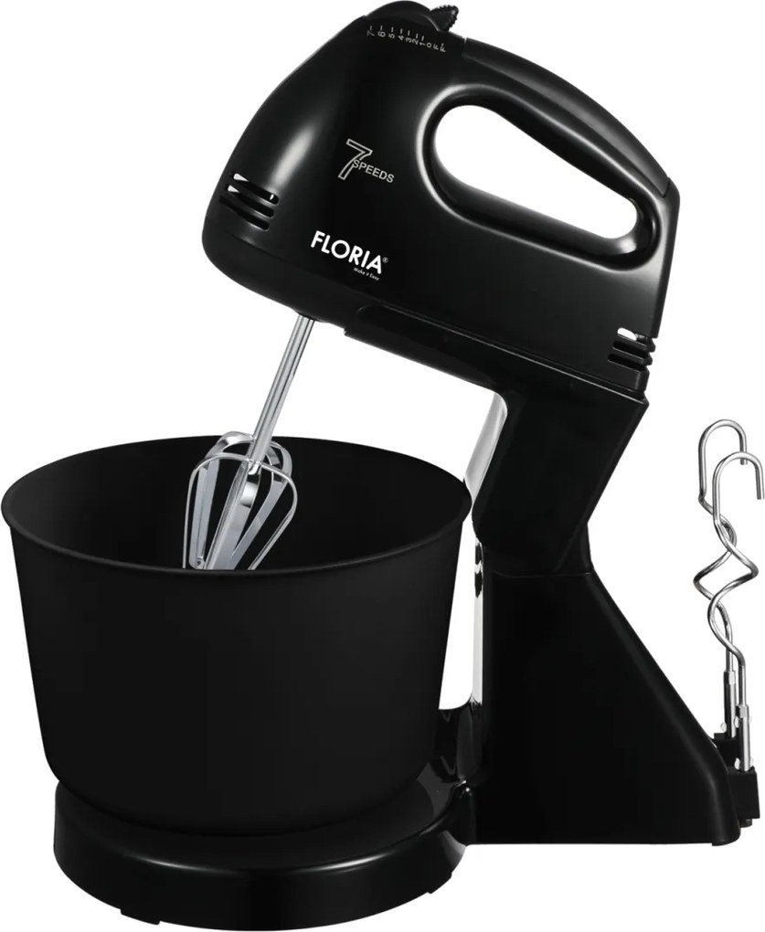 Mixer cu bol Floria ZLN7574 Negru, 7 viteze, Bol plastic 2 Litri, Putere 150W, Negru