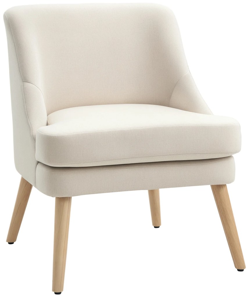 HOMCOM Fotoliu Scandinav Fotoliu confortabil pentru salon Fotoliu pentru dormitor Picioare din lemn masiv captuseala din material de in bej | Aosom Romania