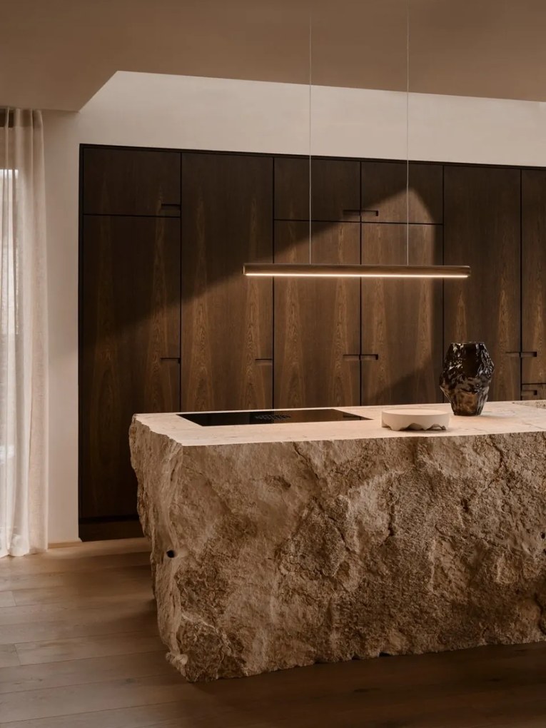 Lustra suspendata LED design liniar din lemn Akeno