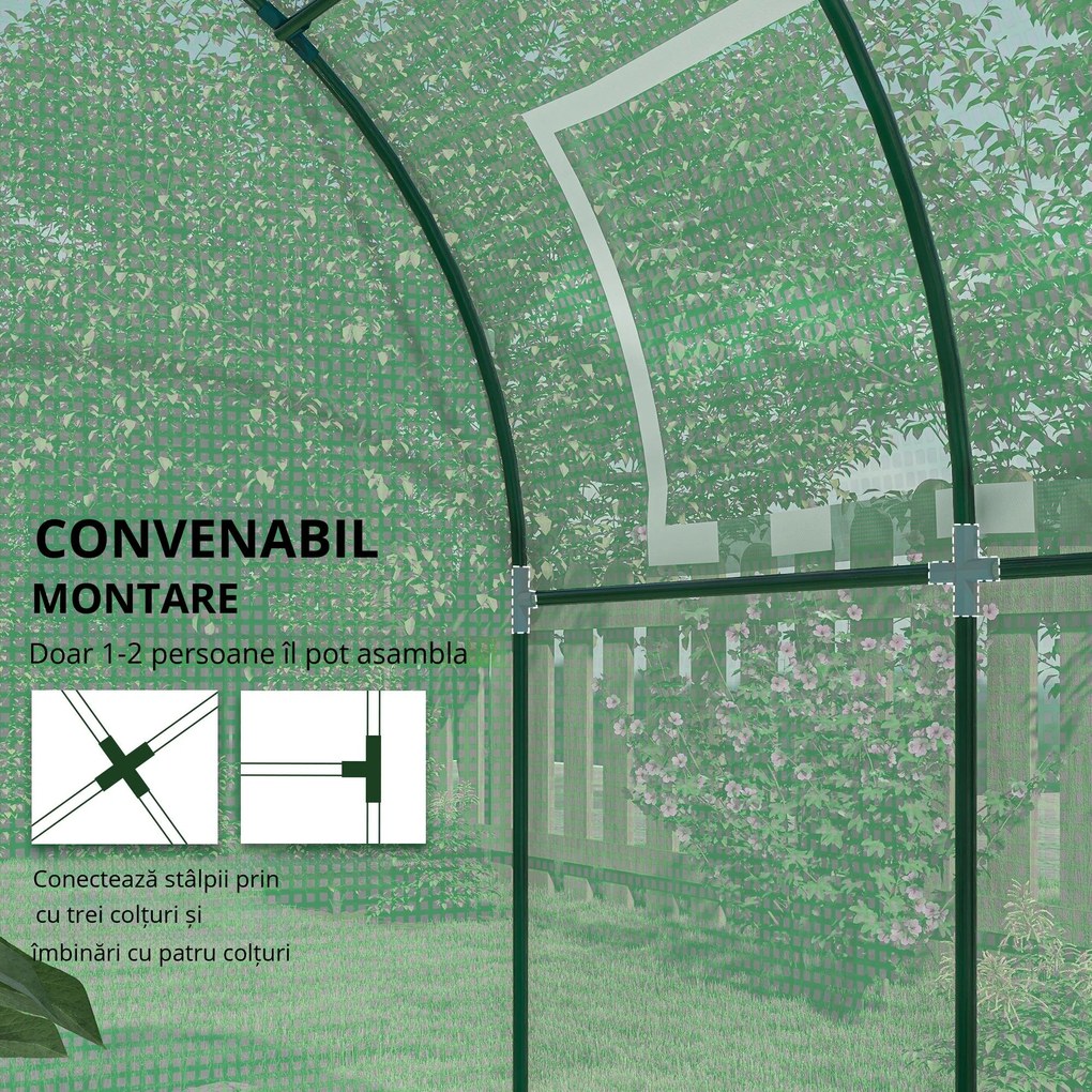 Outsunny Sera de gradina tip tunel cu ferestre si usi rulante, sera pentru plante cu invelis din PE, verde, 180x180x200cm | Aosom Romania