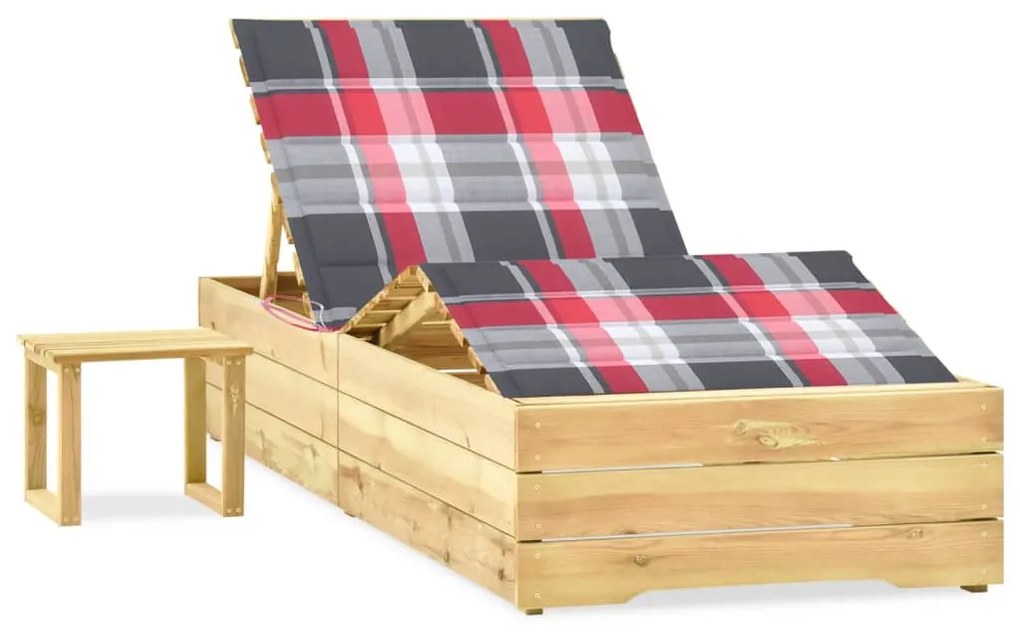 vidaXL Șezlong de grădină cu masă și pernă, lemn de pin tratat