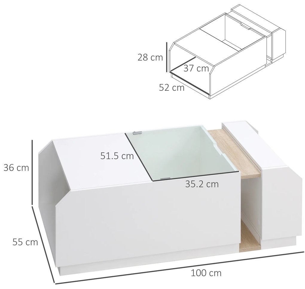 Masuta de cafea rabatabila moderna cu compartiment de depozitare ascuns si rafturi deschise 100x55x36cm HOMCOM | Aosom Romania