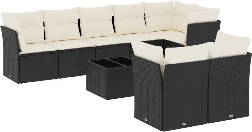 vidaXL Set mobilier de grădină cu perne, 9 piese, negru, poliratan