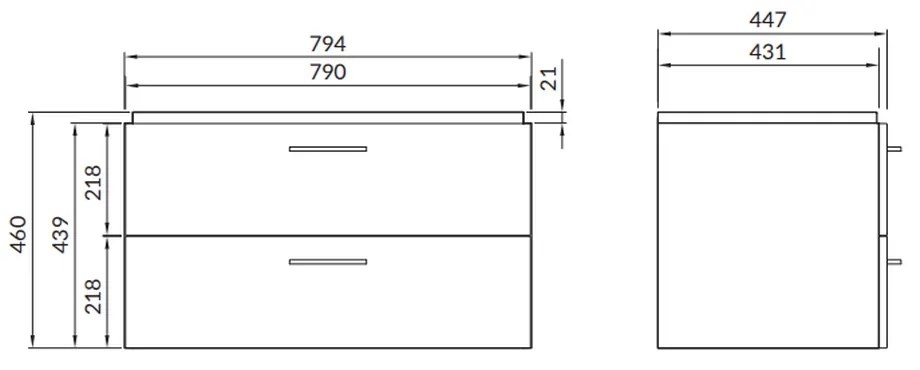 Set dulap baie suspendat Lara 2 sertare cu lavoar Cersanit Como inclus, 80 cm, gri 800x450 mm