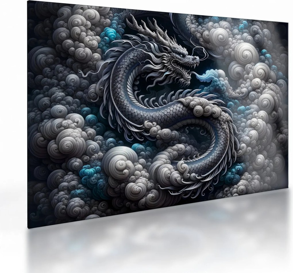 Tablou pe sticlă – Dragon în fum (70x50 cm)