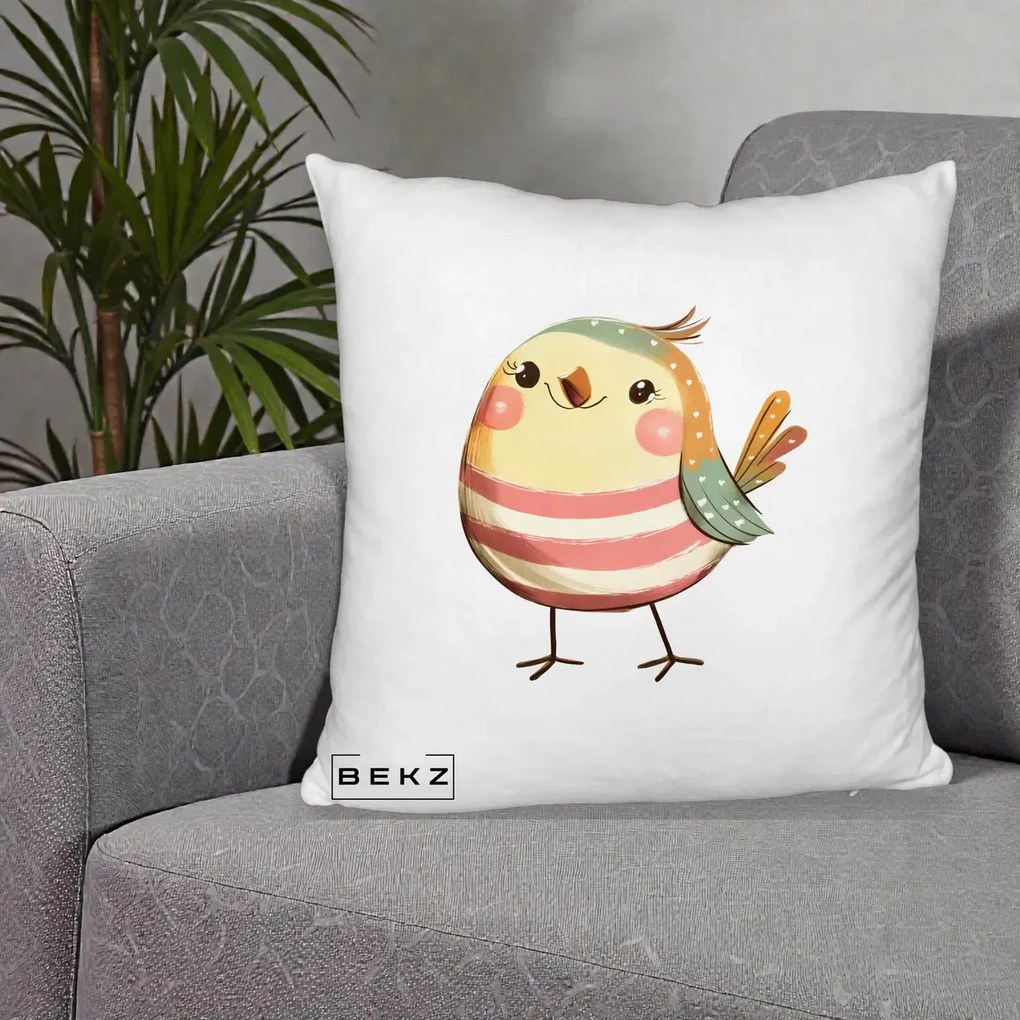 Perna Decorativa Pui Kawaii Pastel Dungat, 40x40 cm, Alb Pufos, Husa Detasabila, Perna Inclusa, BEKZ®