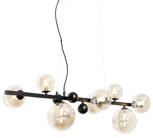 Lampă suspendată Art Deco neagră cu sticlă chihlimbar cu 8 lumini - David