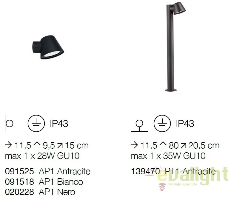 Stalp iluminat exterior modern IP43 GAS PT1 ANTRACITE 139470