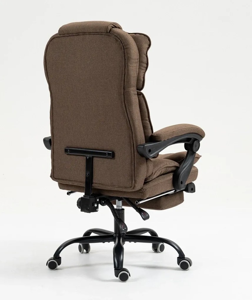 RESIGILAT- Scaun directorial, suport picioare, funcție recliner, textil, Maro