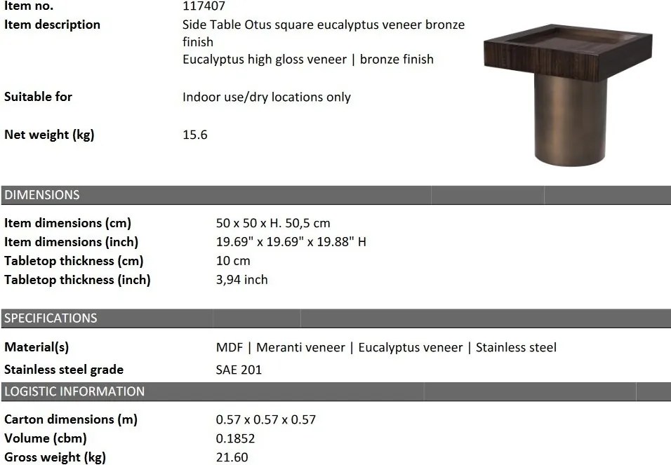 Masuta laterala design LUX Otus square