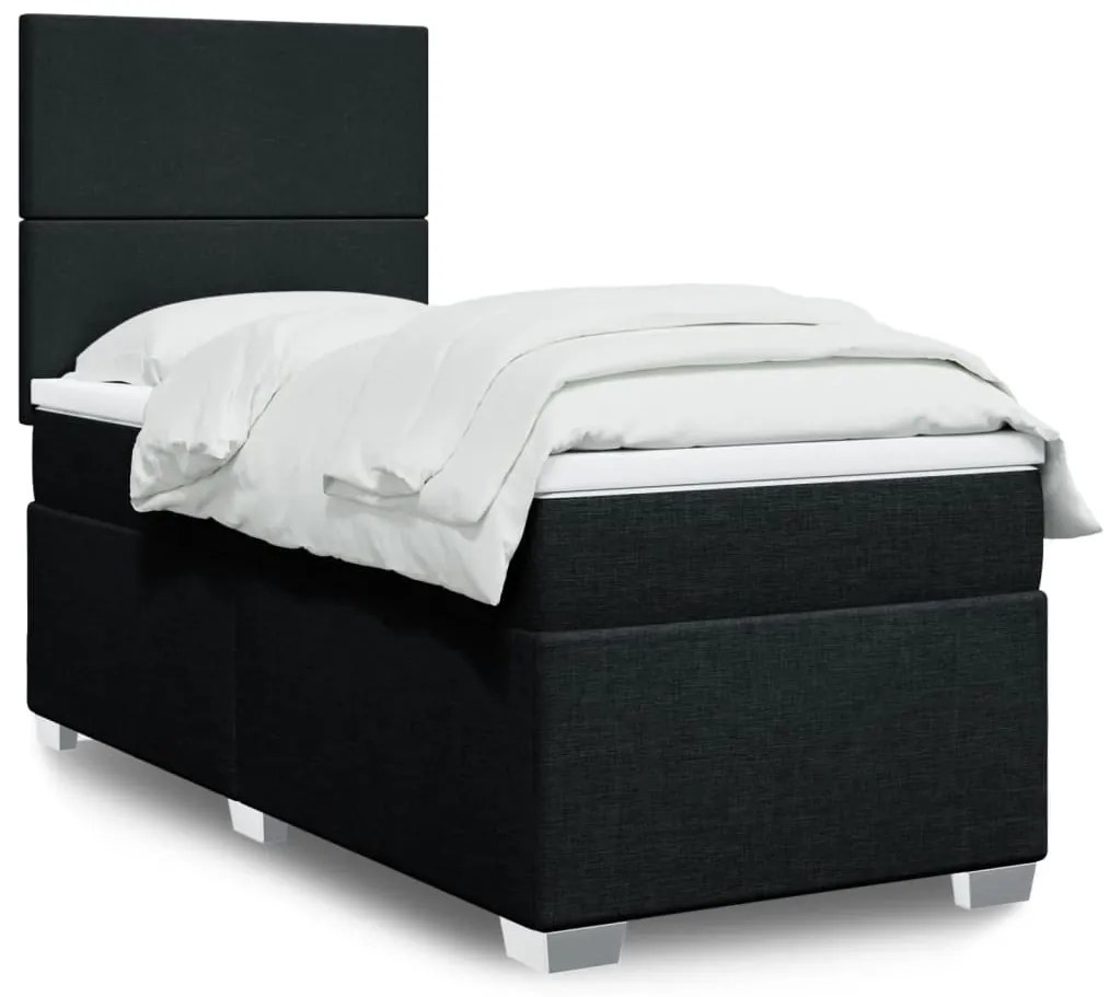 vidaXL Pat box spring cu saltea, negru, 80x200 cm, textil