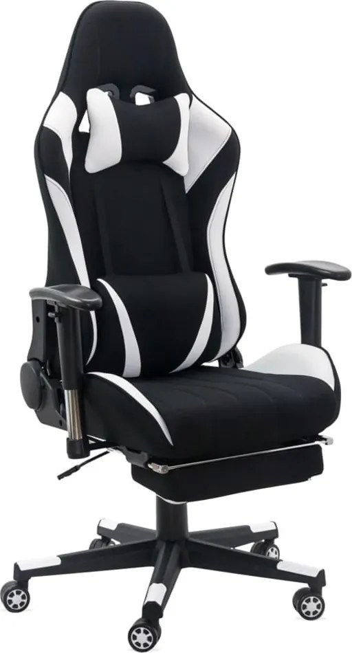 Scaun gaming alb din stofa cu suport de picioare, ergonomic si reglabil OFF 296