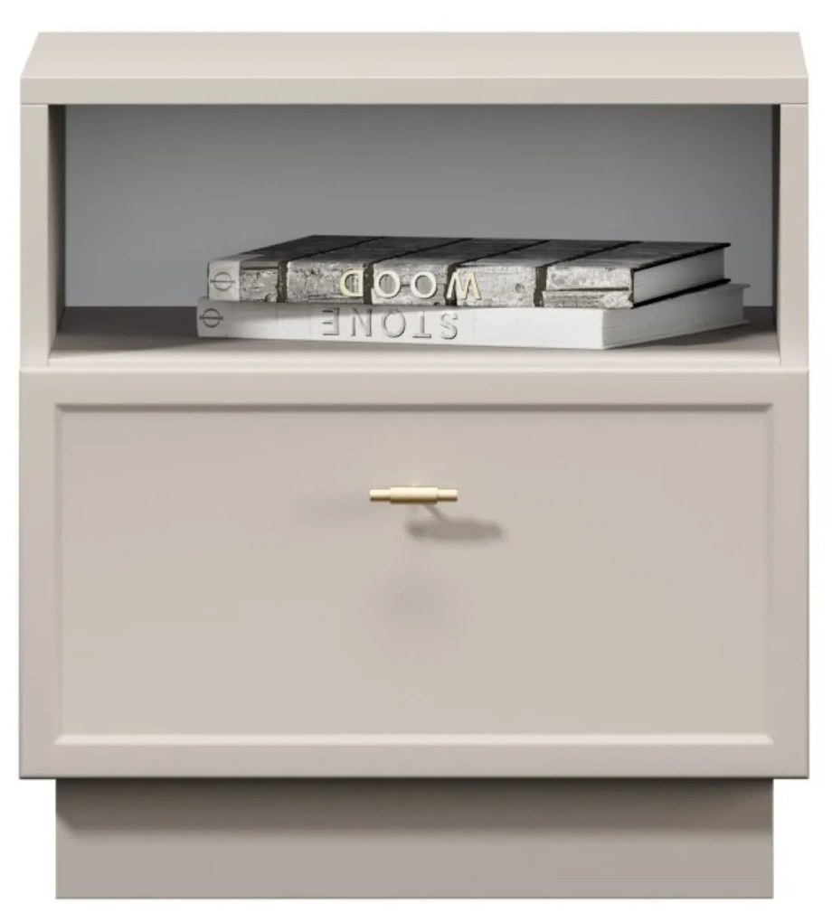 Noptieră cu sertar Lorini 45 cm - cașmir / mânere aurii T-bar