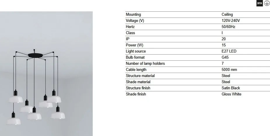 Lustra cu 7 pendule metal TATAWIN S alb