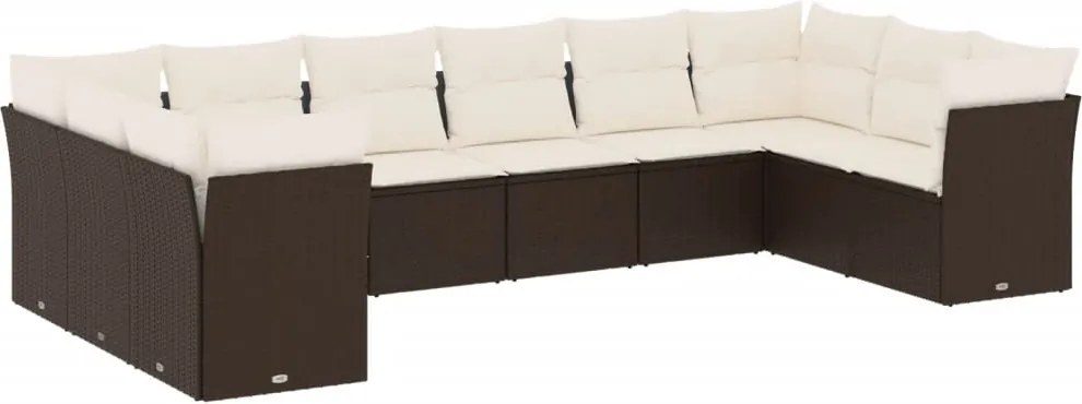 vidaXL Set canapele de grădină cu perne, 10 piese, maro, poliratan