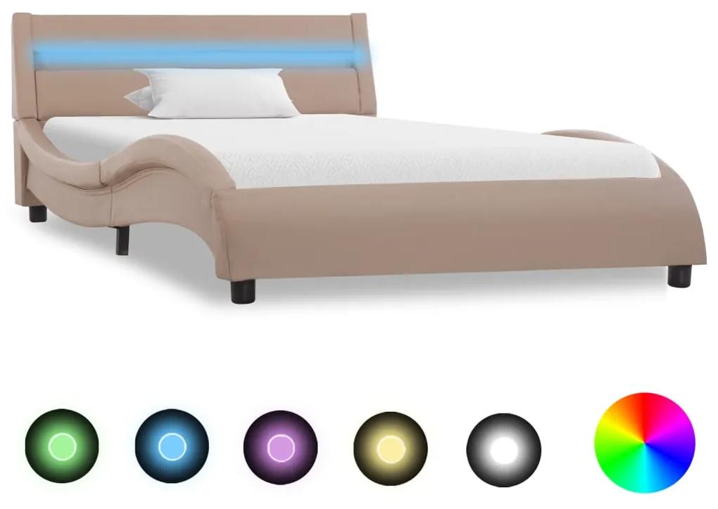 285697 vidaXL Cadru de pat cu LED, cappuccino, 100 x 200 cm, piele ecologică
