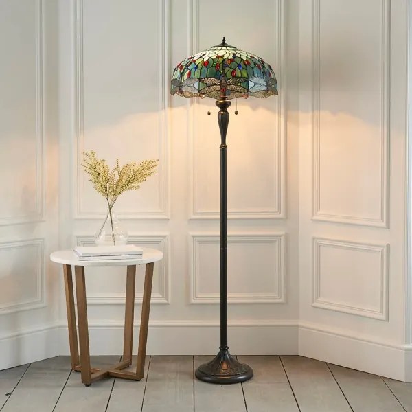 Endon 64069 - Lampă de podea Tiffany DRAGONFLY, 2xE27/60W/230V, Ø 50 cm