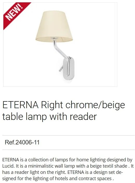 Aplica cu reader LED pe dreapta design elegant ETERNA crom/bej