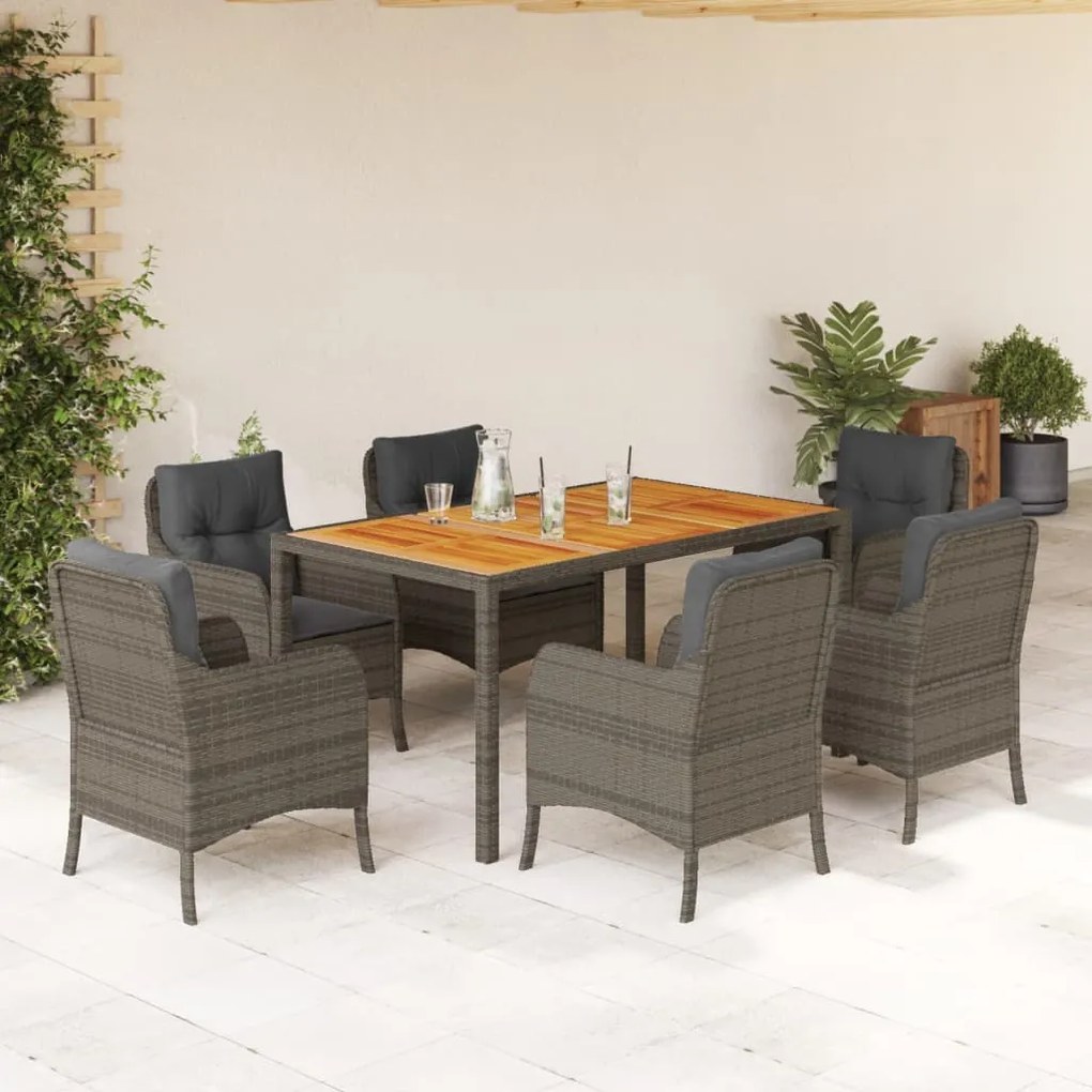 vidaXL Set mobilier de grădină cu perne, 7 piese, gri, poliratan