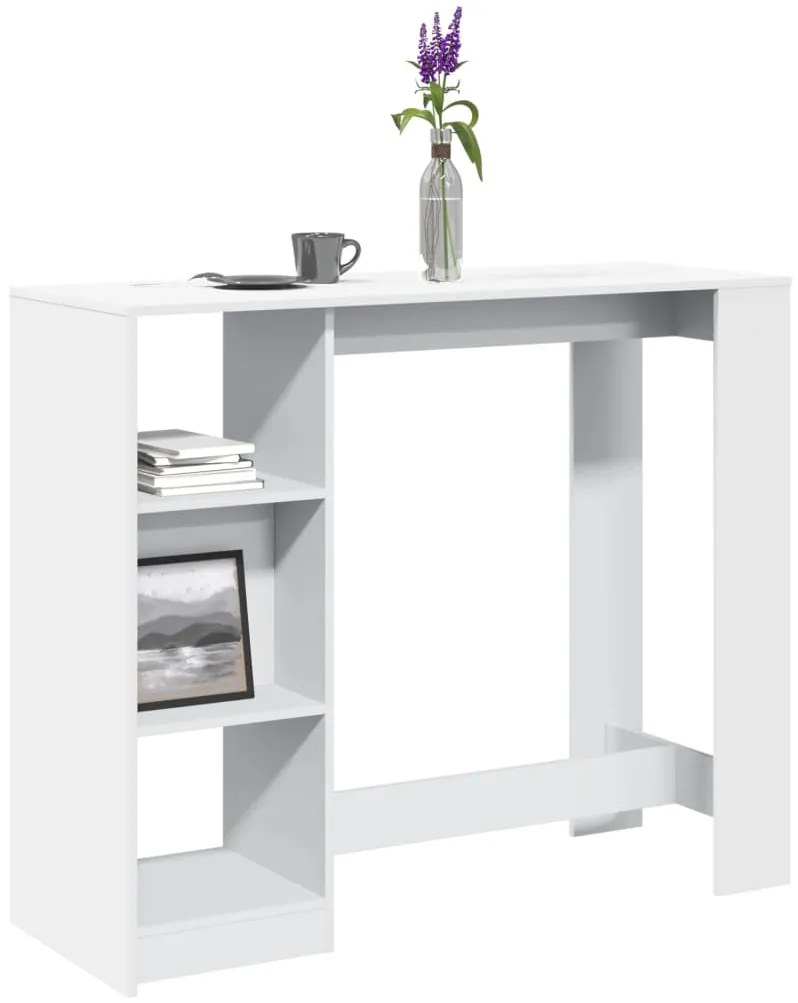 vidaXL Masă de bar cu raft, alb, 124x46x103,5 cm, lemn prelucrat