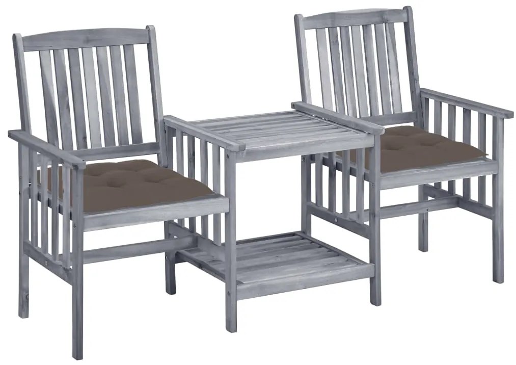 vidaXL Scaune de grădină cu masă de ceai și perne, lemn masiv acacia