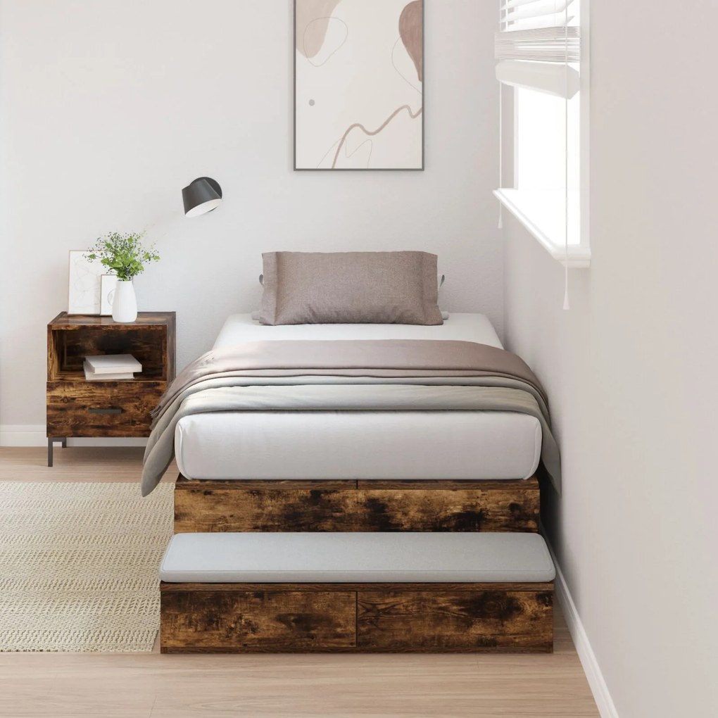 vidaXL Cadru de pat cu depozitare Stejar fumuriu 236.5 x 80 x 31.5 cm