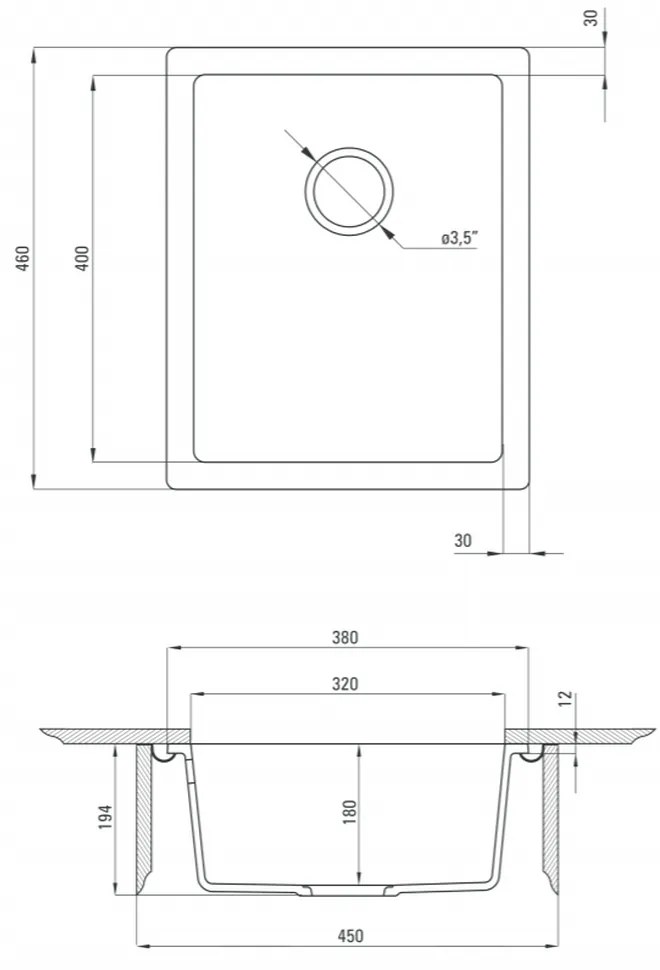 Chiuveta bucatarie compozit sub blat alb mat 38 cm Deante Corda 380x460 mm, Alb mat