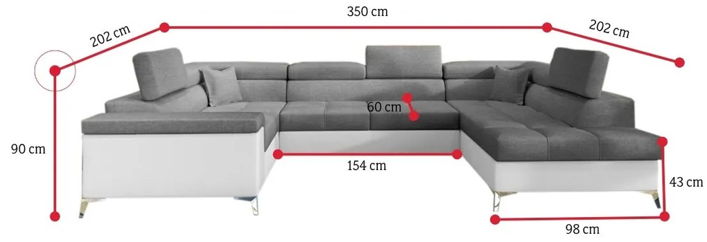 Supermobel Canapea extensibilă în formă de U THIAGO, 350x90x202, monolith 77, dreapta