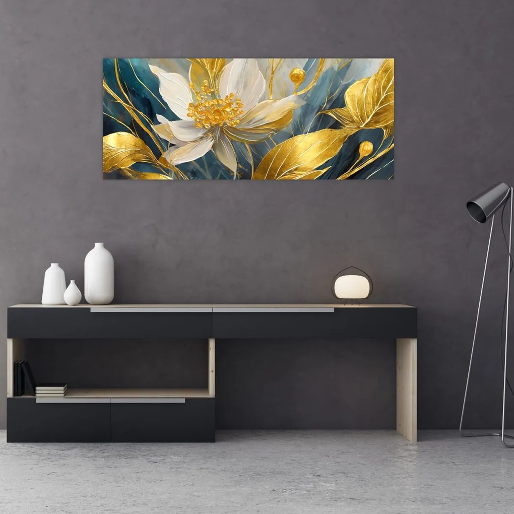 Tablou - Pictura de flori de aur (120x50 cm)