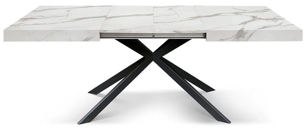 Masa extensibila SPIDER, blat ALB MARMORAT - 140 cm / 90 / h 77 - NEGRU