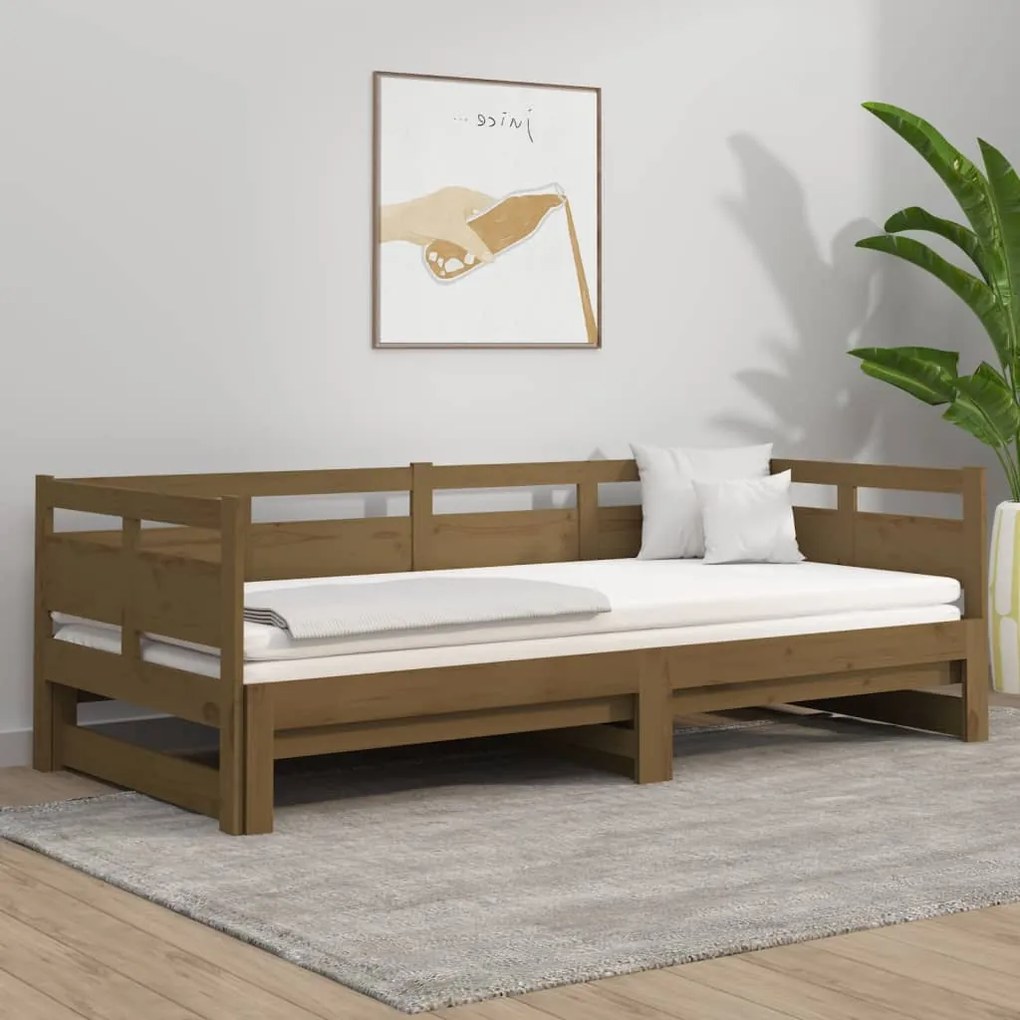 820325 vidaXL Pat de zi extensibil, maro miere, 2x(90x190) cm, lemn masiv pin