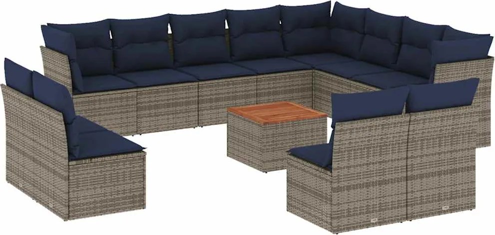 vidaXL Set mobilier de grădină cu perne, 13 piese, gri, poliratan