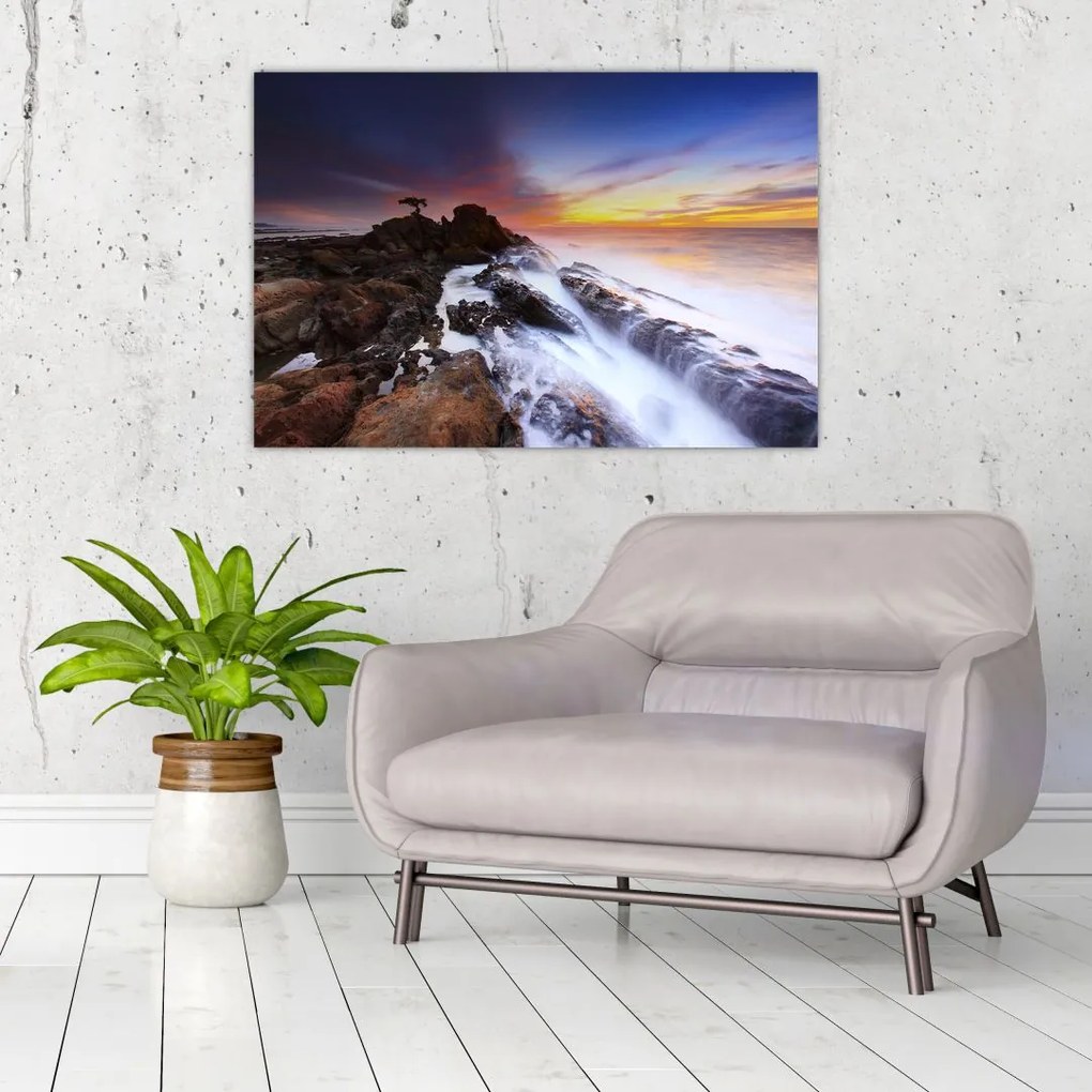 Tablou cu munți în ceață (90x60 cm)
