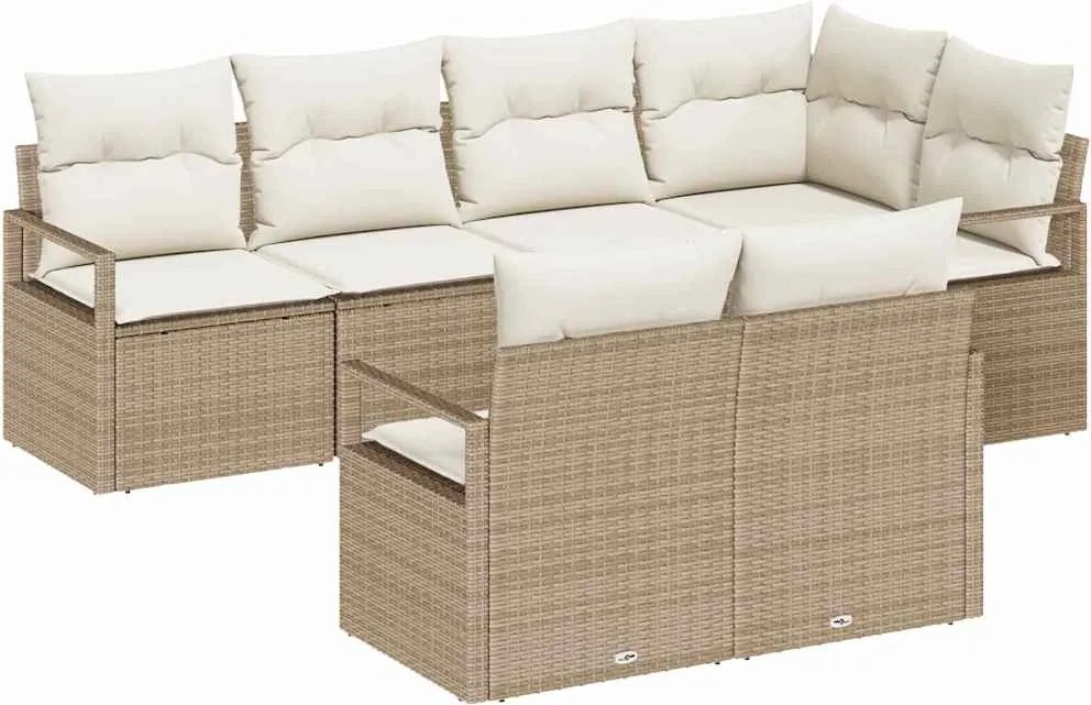 vidaXL Set de canapele pentru grădină 7 pcs Bej și Alb poliratan
