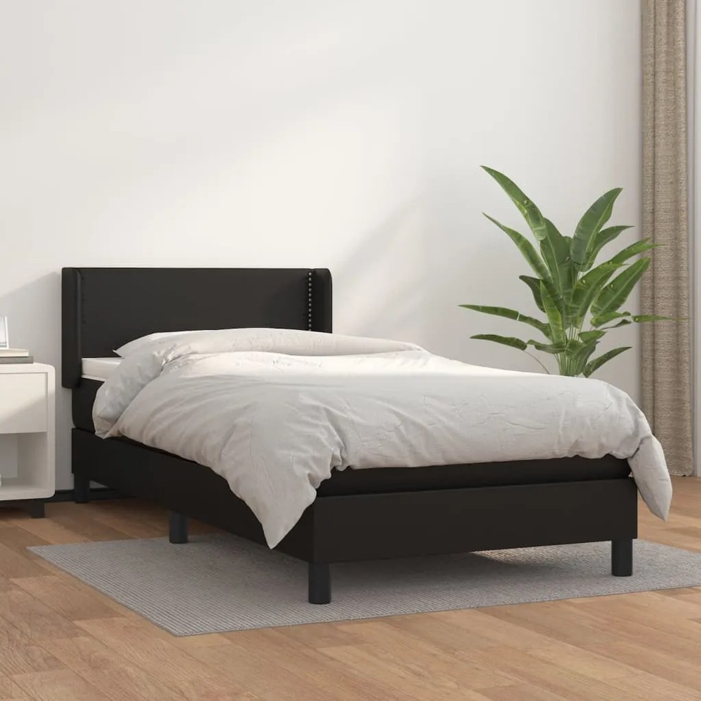 3130703 vidaXL Pat box spring cu saltea, negru, 100x200 cm, piele ecologică