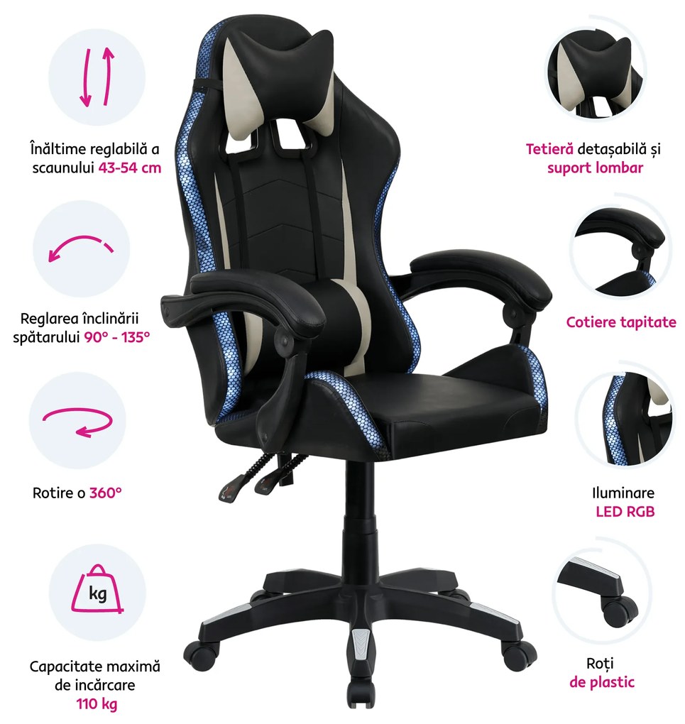 Scaun de birou / joc, gri / negru, JUKA
