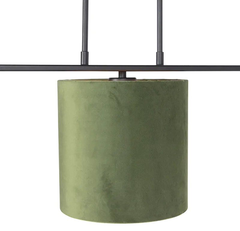Lampă suspendată cu abajururi din catifea verde cu auriu 20 cm - Combi 3 Deluxe