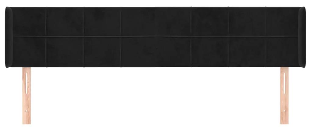 Tablie de pat cu aripioare negru 203x16x78 88 cm catifea 1, Negru, 203 x 16 x 78 88 cm