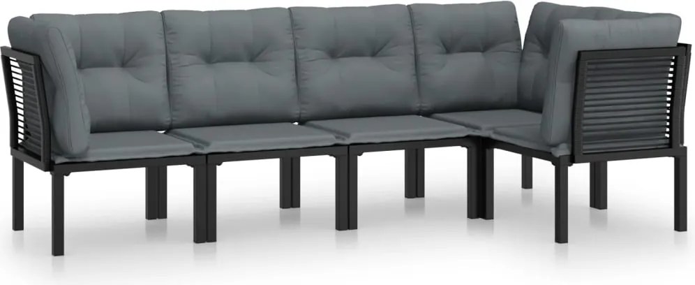 vidaXL Set mobilier de grădină, 5 piese, negru/gri, poliratan